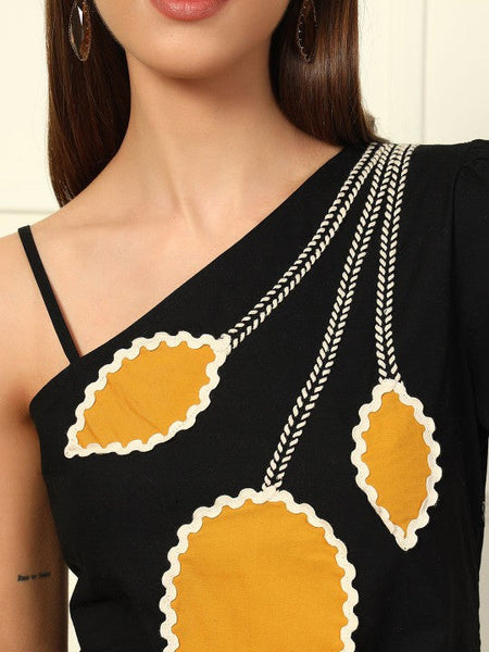 Women One Shoulder Patch Work Pure Cotton Top With Palazzos Set Indo-Western Outfit VitansEthnics