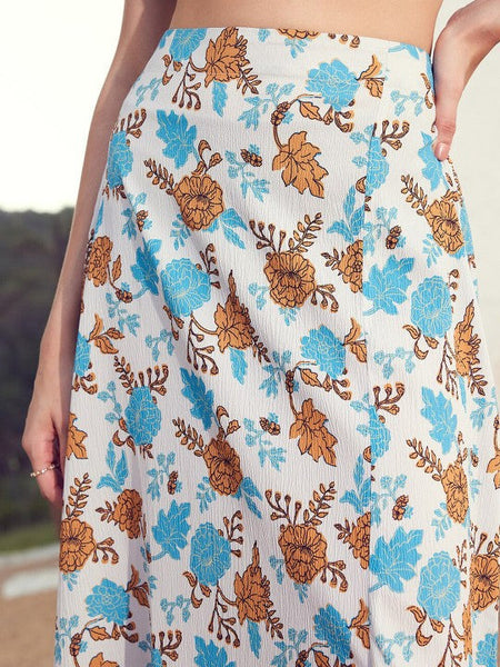 Women Blue & White Printed Off Shoulder Crop Top With Flared Skirt Co-Ords Set VitansEthnics