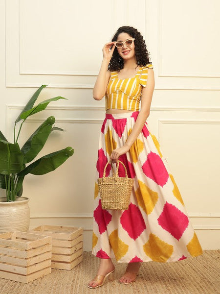 Women Printed Shoulder Straps Top With Skirt Co-Ords Set Indo-Western Outfit VitansEthnics