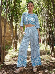 Women Floral Printed Boat Neck Crop Top with Flared Palazzos Co-Ords Set VitansEthnics