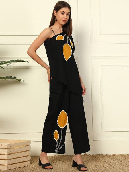 Women One Shoulder Patch Work Pure Cotton Top With Palazzos Set Indo-Western Outfit VitansEthnics