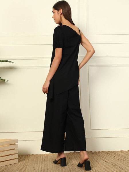 Women One Shoulder Patch Work Pure Cotton Top With Palazzos Set Indo-Western Outfit VitansEthnics