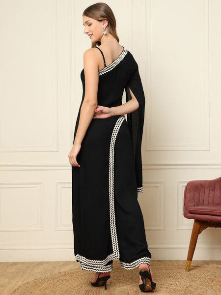 Women One Shoulder Tunic Top With Palazzos Set Indo-Western Outfit VitansEthnics