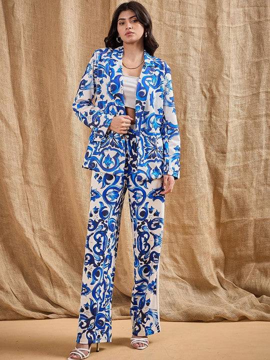 Women Floral Printed Blazer With Trousers Co-Ords Set VitansEthnics