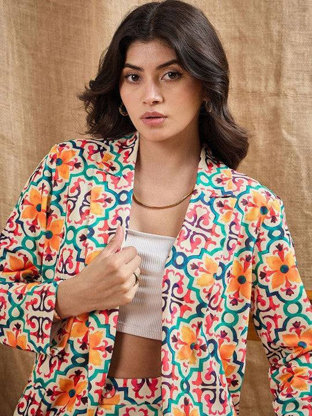 Women Floral Printed Blazer With Trousers Co-Ords Set VitansEthnics