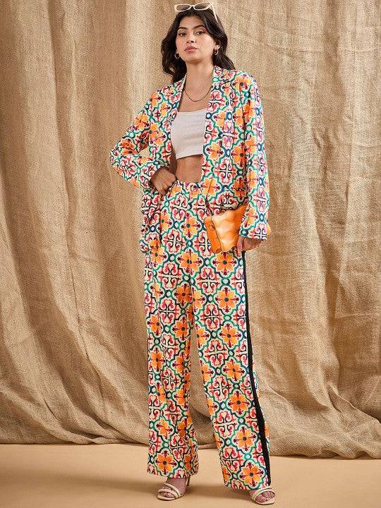 Women Floral Printed Blazer With Trousers Co-Ords Set VitansEthnics