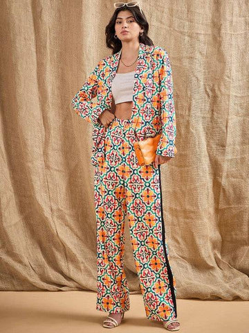 Women Floral Printed Blazer With Trousers Co-Ords Set VitansEthnics