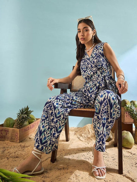 Women Printed Sleeveless Top With Trousers Co-Ords Set Indo-Western Outfit VitansEthnics