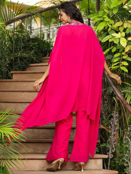 Women Embroidered Top With Trousers & Cape Co-Ords Set Indo Western Fusion Outfit VitansEthnics