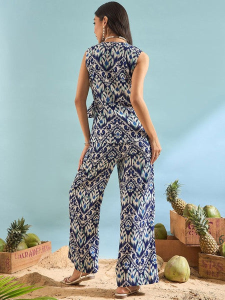 Women Printed Sleeveless Top With Trousers Co-Ords Set Indo-Western Outfit VitansEthnics