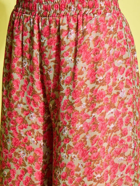 Women Pink & Beige Printed Top With Palazzos Co-ords Set VitansEthnics