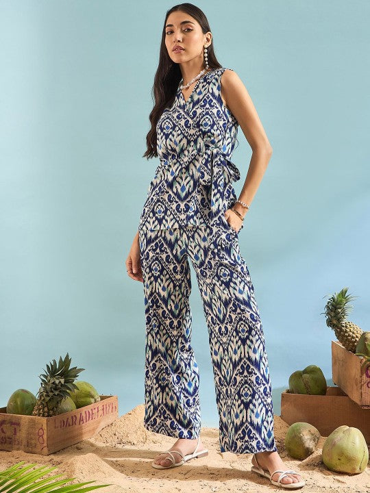 Women Printed Sleeveless Top With Trousers Co-Ords Set Indo-Western Outfit VitansEthnics