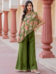 Women Floral Printed One Shoulder Top With Palazzo Indo Western Fusion Outfit VitansEthnics