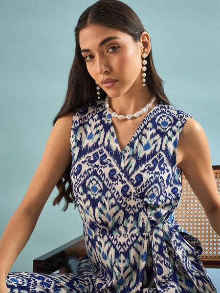 Women Printed Sleeveless Top With Trousers Co-Ords Set Indo-Western Outfit VitansEthnics
