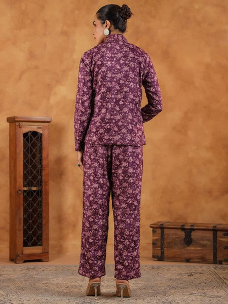 Women Floral Printed Scoop Neck Crop Top, Jacket With Trousers Co-Ords Set Indo Western Fusion Outfit VitansEthnics