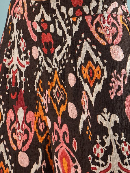 Women Brown Printed Sleeveless Top With Trousers Co-Ords Set Indo-Western Outfit VitansEthnics