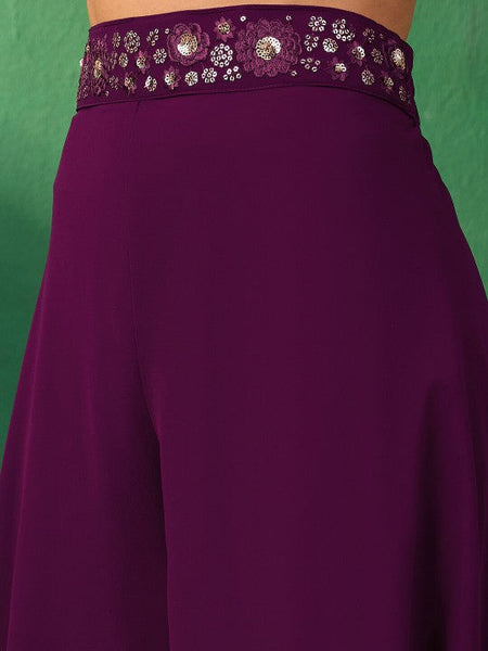 Women Floral Embroidered Sequined Crop Top With Palazzo Indo Western Fusion Outfit VitansEthnics