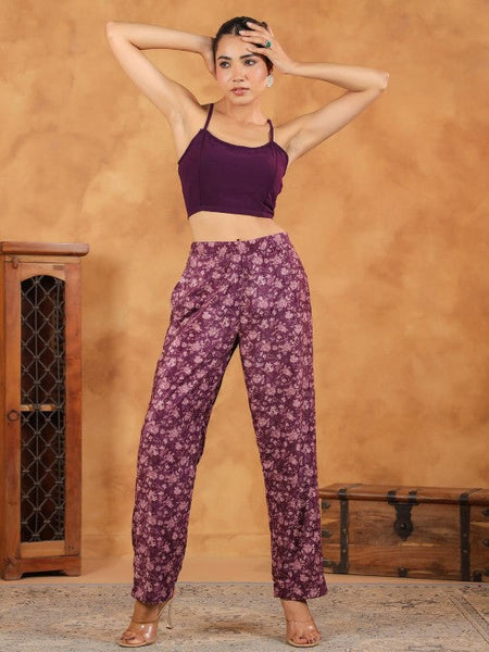 Women Floral Printed Scoop Neck Crop Top, Jacket With Trousers Co-Ords Set Indo Western Fusion Outfit VitansEthnics