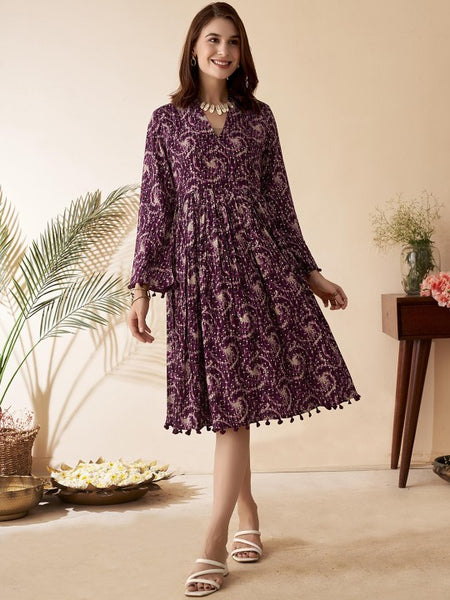 Women Indian Abstract Midi Tassel Ethnic Dress Indo Western Fusion Dress
