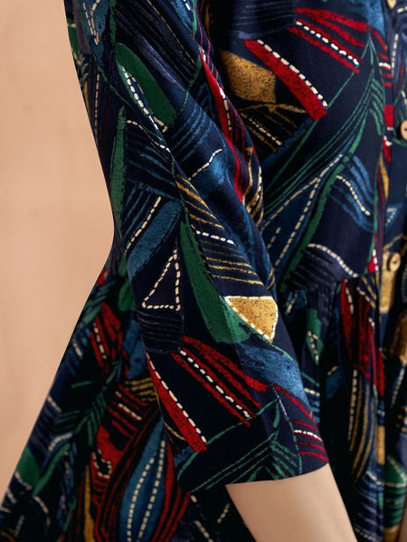 Women Indian Navy Blue Abstract Printed A-Line Ethnic Dresses