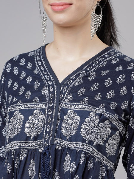 Women Indian Floral Printed Fit & Flare Empire Indo Western Fusion Dress