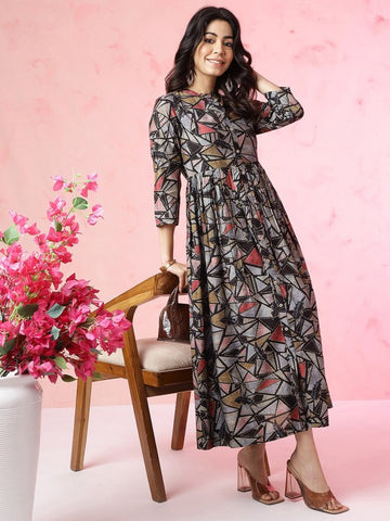 Women Indian Floral Printed Fit & Flare Ethnic Maxi Dress