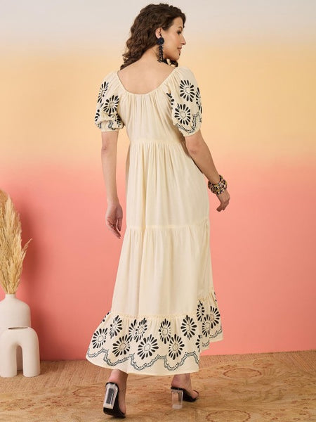 Women Indian Floral Printed Fit & Flare Tiered Maxi Dress