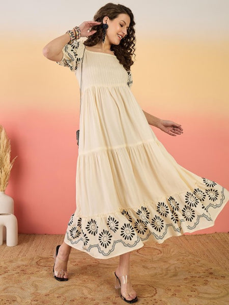 Women Indian Floral Printed Fit & Flare Tiered Maxi Dress