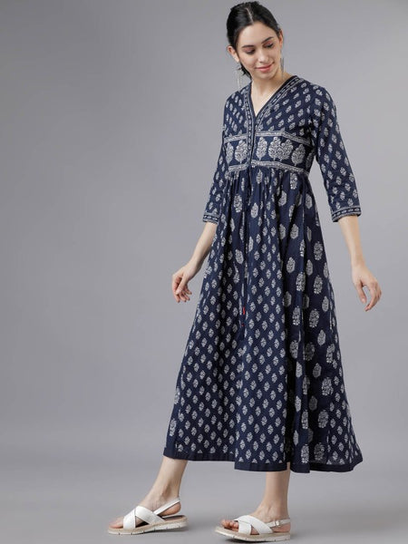 Women Indian Floral Printed Fit & Flare Empire Indo Western Fusion Dress