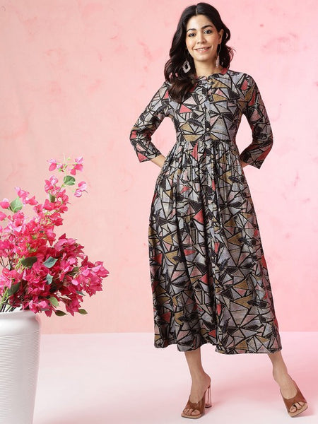 Women Indian Floral Printed Fit & Flare Ethnic Maxi Dress