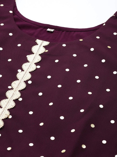Women Indian Burgundy Polka Dots Fit & Flare Maxi Ethnic Dress