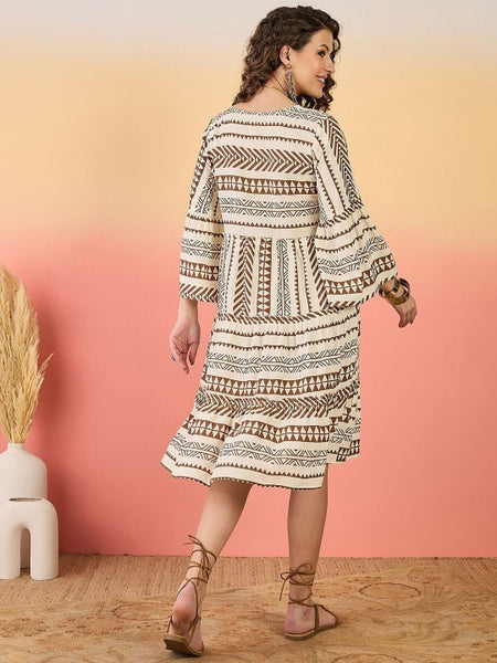 Women Indian Floral Printed Fit & Flare Tiered Fusion Dress