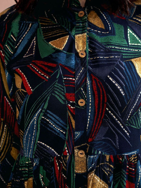 Women Indian Navy Blue Abstract Printed A-Line Ethnic Dresses