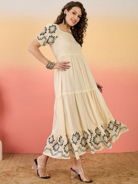 Women Indian Floral Printed Fit & Flare Tiered Maxi Dress