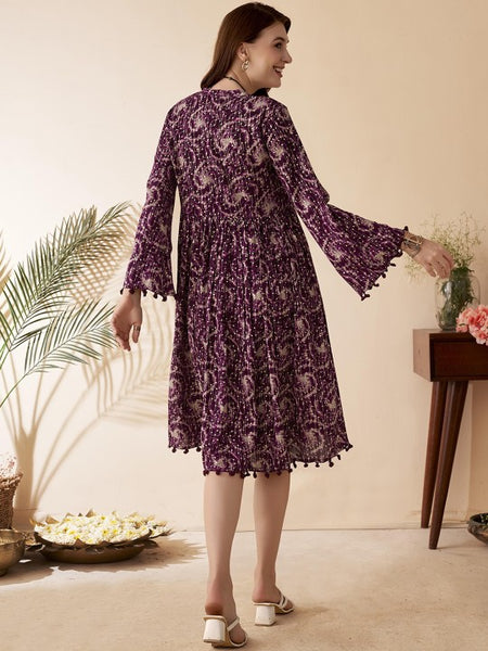 Women Indian Abstract Midi Tassel Ethnic Dress Indo Western Fusion Dress
