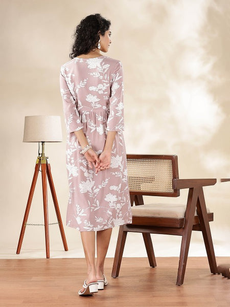 Women Indian Floral Printed Fit & Flare Midi Fusion Dress