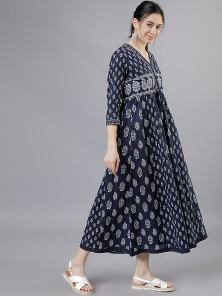 Women Indian Floral Printed Fit & Flare Empire Indo Western Fusion Dress