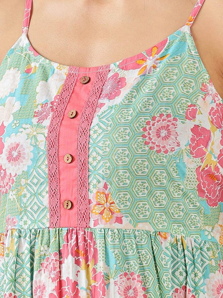 Women Indian Floral Printed Fit & Flare Maxi Ethnic Dress