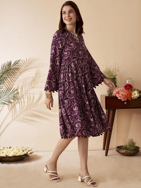 Women Indian Abstract Midi Tassel Ethnic Dress Indo Western Fusion Dress
