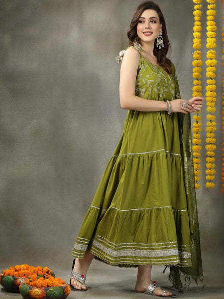 Women Embroidered Indian Maxi Ethnic Dress With Dupatta Indian Fusion Outfit