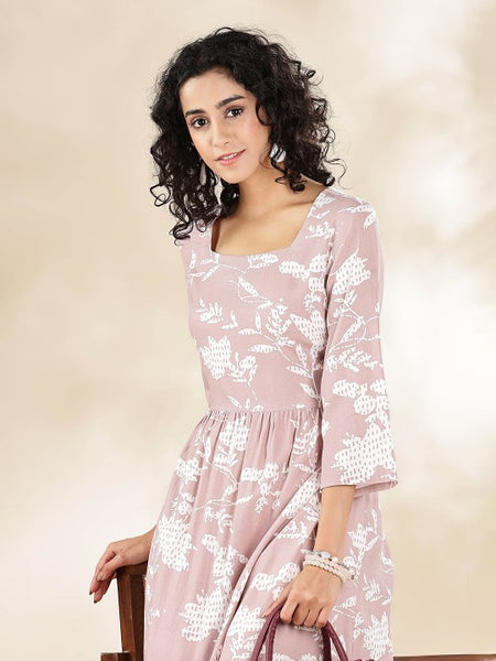 Women Indian Floral Printed Fit & Flare Midi Fusion Dress