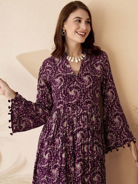 Women Indian Abstract Midi Tassel Ethnic Dress Indo Western Fusion Dress