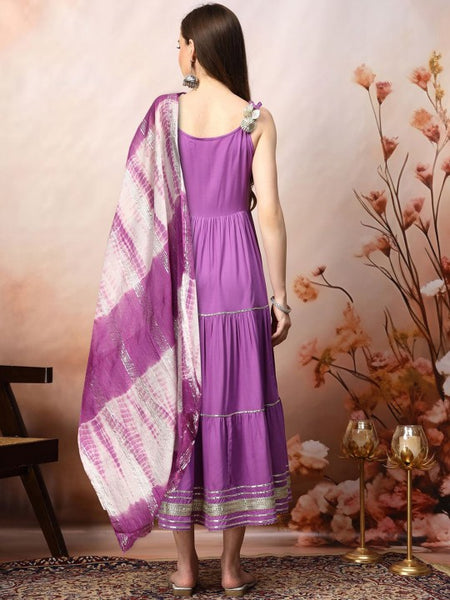 Women Embroidered Indian Maxi Ethnic Dress With Dupatta Indian Fusion Outfit