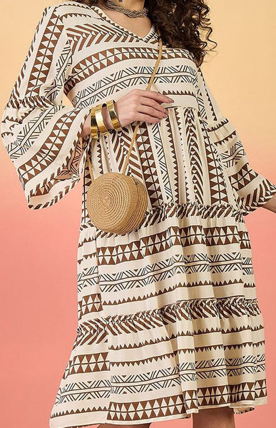 Women Indian Floral Printed Fit & Flare Tiered Fusion Dress