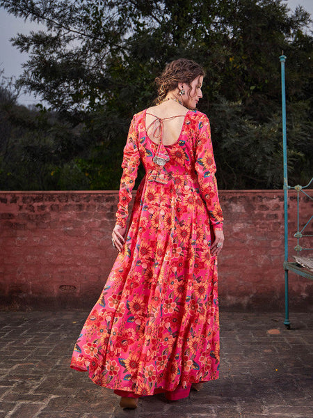 Floral Printed Empire Sequinned Anarkali Kurta Dress For Women VitansEthnics