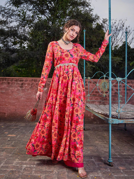 Floral Printed Empire Sequinned Anarkali Kurta Dress For Women VitansEthnics