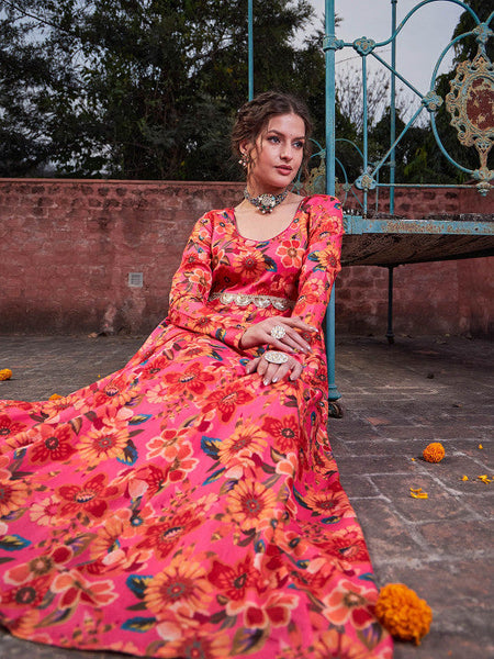 Floral Printed Empire Sequinned Anarkali Kurta Dress For Women VitansEthnics
