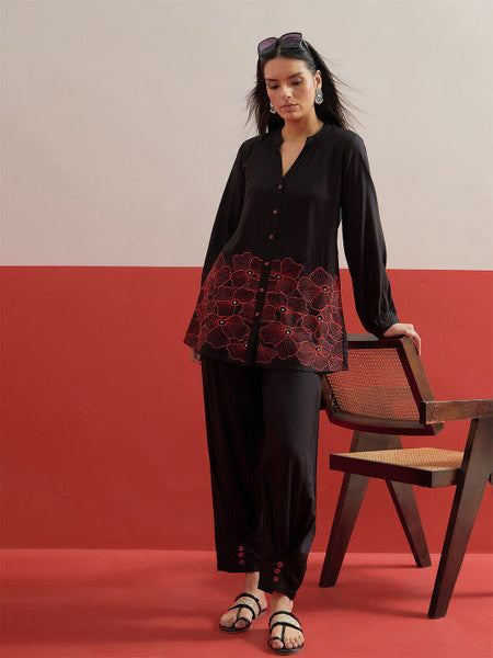 Women Shadow Work Embroidered Top with Trousers Co-ords Set VitansEthnics