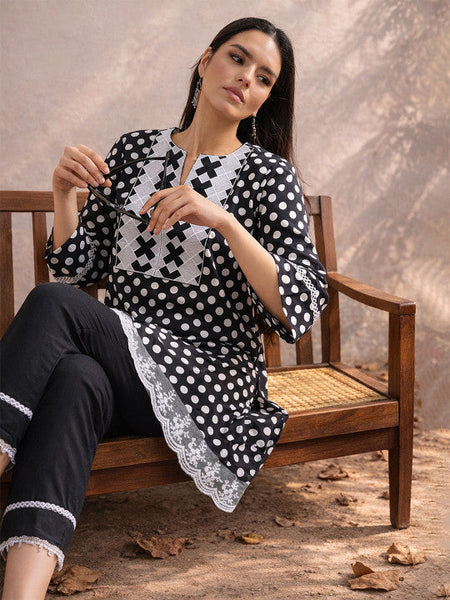 Women Printed Regular Thread Work Kurti with Trousers Co-ords Set VitansEthnics