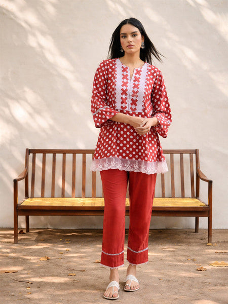 Women Ethnic Motifs Printed Regular Thread Work Kurti with Trousers Co-ords Set VitansEthnics